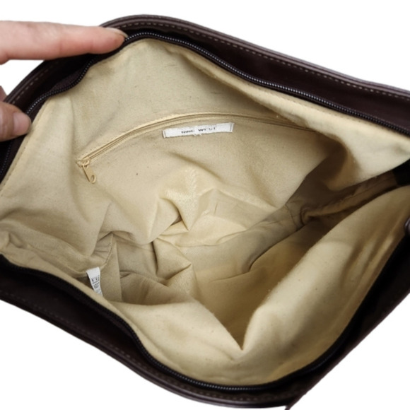 Shoulder bag Y2K Tote Hand bag Purse Vegan leather Cotton fabric Brown, tan - Picture 8 of 16